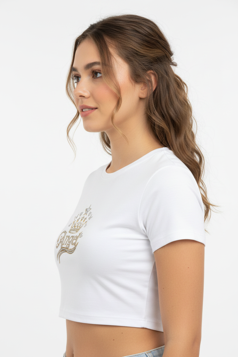 Angel Crown Graphic Baby Tee – Women's Slim Fit White T-Shirt